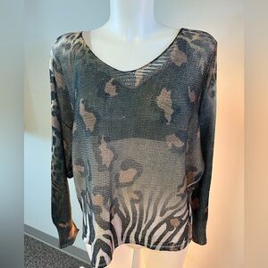 NWT Animal Print Lightweight Knit Sweater - Olive & Tan